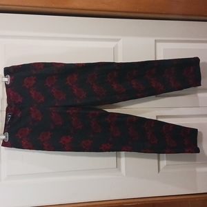 B&J flat front twill embroidered pants - size 8 - black/red Asian print